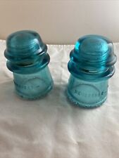 Hemingray-16, Vintage Glass Insulators, Aqua Blue-Green,  Made in USA 1 Pair picture