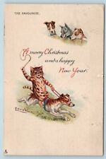 Postcard Louis Wain Cat Riding Dog The Favorite Merry Christmas Tuck 1903 AA8 picture