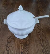 Vintage California Pottery White Soup Tureen 196 USA w ladle (small bowl chip) picture