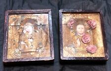 Two Antique Icons with Oklad Wedding Pair Jesus and Mother of God Theotokos picture
