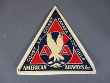 Vtg 1931 American Airways Airlines Luggage Sticker, Emblem Logo, COAST TO COAST picture