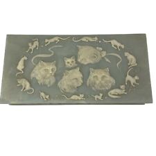 Vintage Genuine Incolay Stone Hinged Jewelry Box Blue & White Cats Kitties picture
