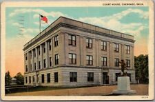 1943 CHEROKEE, Oklahoma Postcard ALFALFA COUNTY COURT HOUSE Soldier's Monument picture