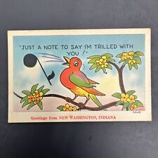 Vintage 1940s Novelty Comical Postcard Bird Singing, “Just A Note To Say…” picture