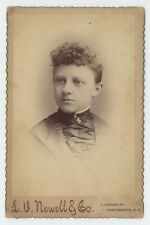 Antique Circa 1880s Cabinet Card Beautiful Young Woman Curly Hair Portsmouth, NH picture