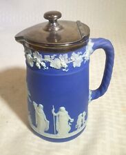 Early Antique Wedgwood Blue Jasperware Covered Syrum Pitcher Several Marks 6