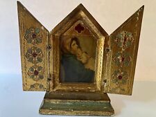 VTG Italian Religious Trystych Wood with Picture and Gold Paint picture