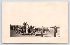 c1908 Antique Touring Car Big Family Well Dressed on Orchard Land RPPC Postcard picture