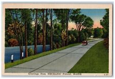c1910's Greetings From Mechanics Falls Maine ME, Car And Lake View Postcard picture