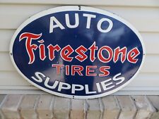 Large Vintage Heavy Porcelain Metal Sign Firestone Auto Motor Oil Gas 24 by 16.5 picture