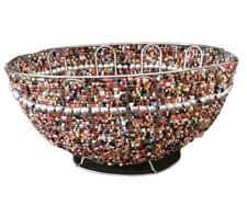 African Handmade Wire Beaded Bowl 9 1/2” Diameter Multicolor picture