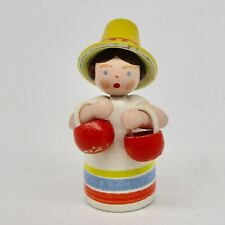 Erzgebirge wooden girl figure with pails painted miniature 2 1/4