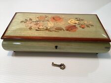 Vintage Italian Music Box Wood Inlaid RARE Because It comes W/Original Key picture