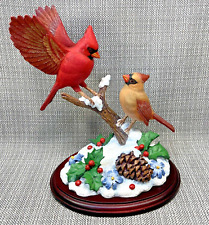 Danbury Mint Statue Vintage Winter Duet Cardinals On Holly & Snow Bird Figurine picture