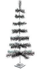 48'' Black/Silver Christmas Tree Tinsel Feather Style Holiday Tree 4FT Table-Top picture