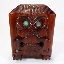 Vintage Maori Tiki Money Box Coin Bank - Carved Wooden Tribal Art New Zealand NZ picture