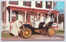 Ladies Sit In 1905 International High Wheeler~Antique Automobile~Man @ Front~Vtg picture
