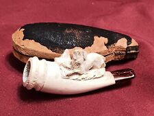Vintage Hand Carved Meerschaum Lion(?) Pipe in Case (as is condition) picture
