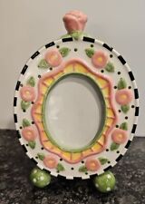 Mary Engelbreit Oval Rose Desktop Picture Frame Pre-owned 2000 Green & Pink picture