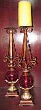 Vintage Bronze Tall Mosiac Stem Candle Holders, Victorian, Heavy & Sturdy picture