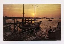 Block Island Rhode Island Postcard Sunset Over Great Salt Pond With Boats  picture