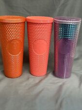 Starbucks Tumblers Lot Of 3 24oz Studded Grid Hot Neon Pink Blue Orange Cold Cup picture