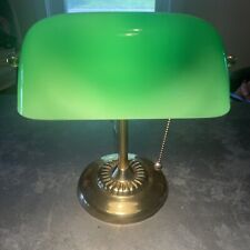 Vintage Brass Bankers Desk Lamp Green Emerald Glass Shade  Bank Lamp Works picture