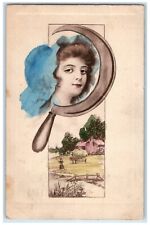 1911 Pretty Woman Bonnet House Scene Centralia Illinois IL Antique Postcard picture