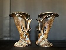 Antique 1890s German Bronze Stag Chalice Pair Very Heavy picture