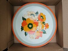 VTG MCM 1960S-70s 12IN GROOVY FLOWER POWER METAL TRAY. MADE IN JAPAN picture