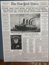 VINTAGE NEWSPAPER HEADLINE ~TITANIC SINKS CAPTAIN E.J. SMITH HITS ICEBERG 1912 picture