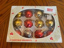 Set 12 Old Gold Red Shiny Brite Poloron USA Round Ball Christmas Ornaments picture