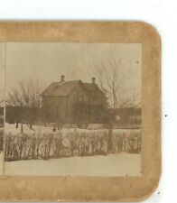 Residence House in Winter Snow Unknown Location Stereoview picture