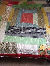 Vintage Handmade Multi Colored Cotton Patchwork Quilt Approximately 76” X 64” picture