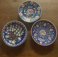 3 Vintage Turkish Iznik CINI Wall Floral 8” Hand Painted Plate picture