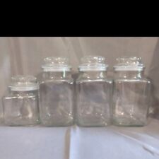 Setof4 Vintage Clear Glass ANCHOR HOCKING Square Canister Storage Jars EXCELLENT picture