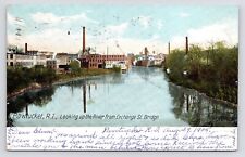 c1905~Pawtucket RI~View of Downtown~Exchange St. Bridge~River~Antique Postcard picture