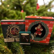 Vintage Coca Cola Christmas Ornament Lot Of 3 Hallmark Mini + Trim A Tree Pair picture
