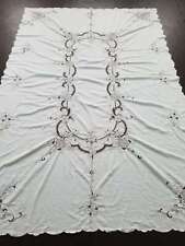 Vintage Cream Chinese Embroidered Cutwork Table Cloth 245x160cm picture