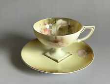 Antique RS Prussia Porcelain Pedestal Cup And Saucer Flowers Gold Germany picture