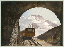 Bernese Oberland. Jungfrau Railway. Tunnel with Virgo.  Vintage Photochrome PC. Vint picture