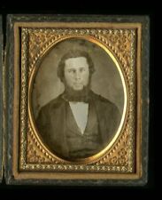 1850's Daguerreotype Gent with Chin Beard Embroidered Collar or Bow Tie 1/9th picture
