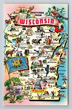 WI-Wisconsin, General Greetings, State Map, Points of Interest, Vintage Postcard picture