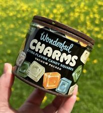 RARE Vintage 1953 CHARMS WONDERFUL CANDY SQUARES Keywind Tin Can 8 oz Litho MCM picture