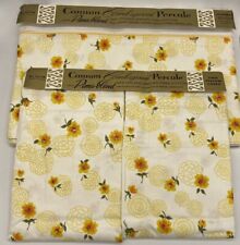 Cannon Double Flat Sheet & 2 Pillowcases Floral Wild Rose Yellow NOS Vtg 1970s picture
