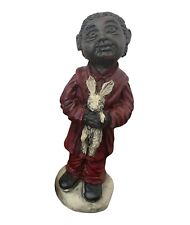 Vintage Rare African American Boy Child Holding Rabbit Black Painted Figurine picture