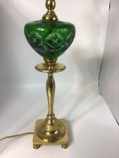 Vintage Cut To Clear Green Brass Lamp (28 In Tall X 4 In Wide At Base) picture