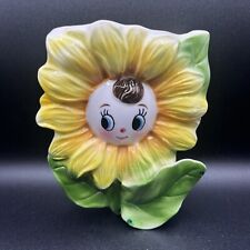 Vintage Japan Anthropomorphic Face Sun Flower Wall Pocket MCM Kitsch picture