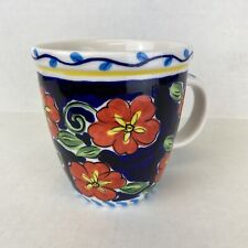 Starbucks 2002 Barista Ceramic Coffee Mug Red Flowers on Cobalt Blue 16 oz -Rare picture