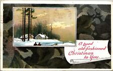 VINTAGE POSTCARD A GOOD OLD-FASHIONED CHRISTMAS TO YOU FLAG CLAREMONT N.H. 1921 picture